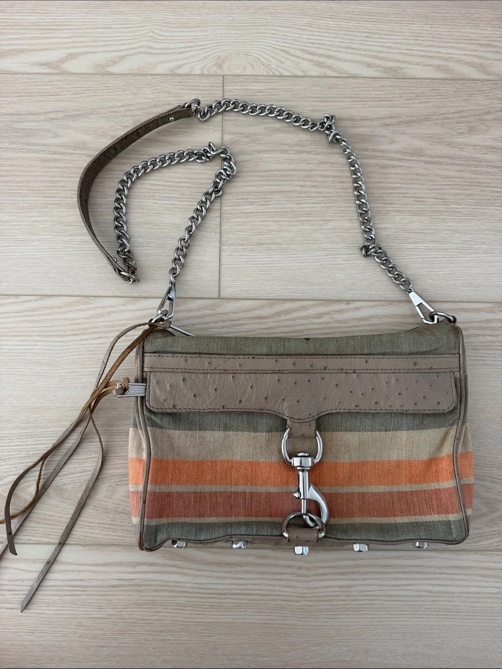 Rebecca Minkoff Striped Canvas Crossbody Mac Bag in Multi Tan & Orange